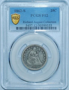 1862 S PCGS F12 Seated Liberty Quarter - Picture 1 of 2