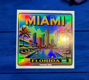 Miami Beach Florida holografische Aufkleber 3,25" x 3" Abziehbild Souvenir Urlaub Geschenk - Bild 1 von 3