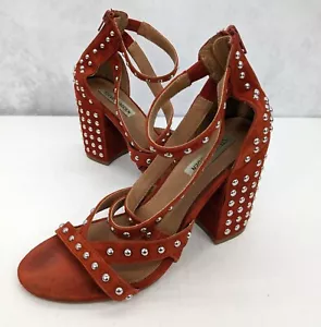Steve Madden Suede Block Sandal Heels Women Size 8 Studded Chunky Strappy Y2K - Picture 1 of 12