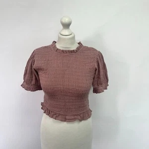 Free People gerafftes Oberteil mit Rüschen und Puffärmeln. Altrosa. Medium. - Bild 1 von 4