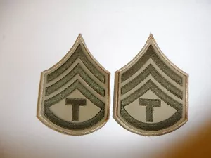 1065p WW2 US Army & Air Force Technician 3rd Grade third Chevrons Khaki pair R1A - Picture 1 of 3
