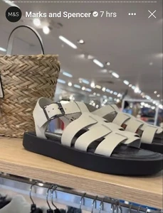 Per Una Womens White Leather Flatform Sandals Size 7 BNWT RRP £45 - Picture 1 of 7