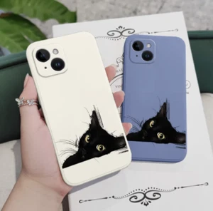 Funny Black Cat Pet Chat Soft Coque Cover Case For Iphone 15 Pro Max 14 13 12 11 - Photo 1 sur 5