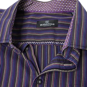 Bugatchi Uomo Purple Vertical Stripes Button Up Top Mens XXL Cotton Long Sleeve - Picture 1 of 7