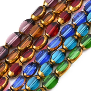 10Strands Edge Plated Oval Electroplate Glass Beads Strands For Crafts 7x4.5x4mm - Picture 1 of 27