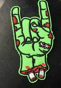 DEVIL HORNS SYMBOL. IRON ON PATCH 11x5cm - Picture 1 of 2