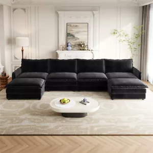 142"Oversized U-Shaped Sectional Comfy Corduroy Upholstered Couch Sofa w/Ottoman - Picture 1 of 12