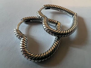 GENUINE PANDORA SILVER ASYMMETRICAL SMALL HEART HOOP EARRINGS S925 ALE - Picture 1 of 2