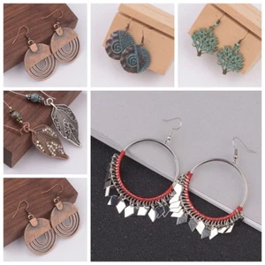 Vintage Women's Bohemia Leaf Hollow Geometric Moon Square Round Drop Earrings - Picture 1 of 21
