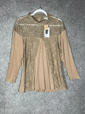 Top túnica Java superpuesta de encaje Simply Noelle para mujer talla L/XL elástico cuello falso Foto 1 de 4