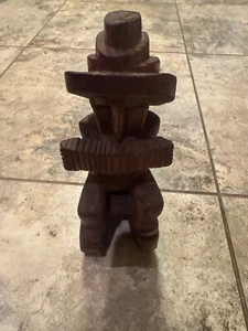 Vintage Wooden Hand Carved Figurine Statue of man playing harmonica. - Picture 1 of 13