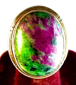 Big 925 St. Silver Ring, With 26x21 mm Oval Shape Ruby on Zoisite, Size M - Picture 1 of 4