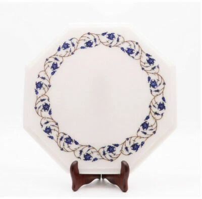 12" Marble Side Corner Table Top Semi Precious Stones Floral Work Handmade - Image 1 of 3