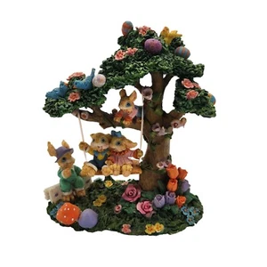 Easter Figurine Spring Tree with Flowers and Bunnies Swing Colorful - Picture 1 of 8
