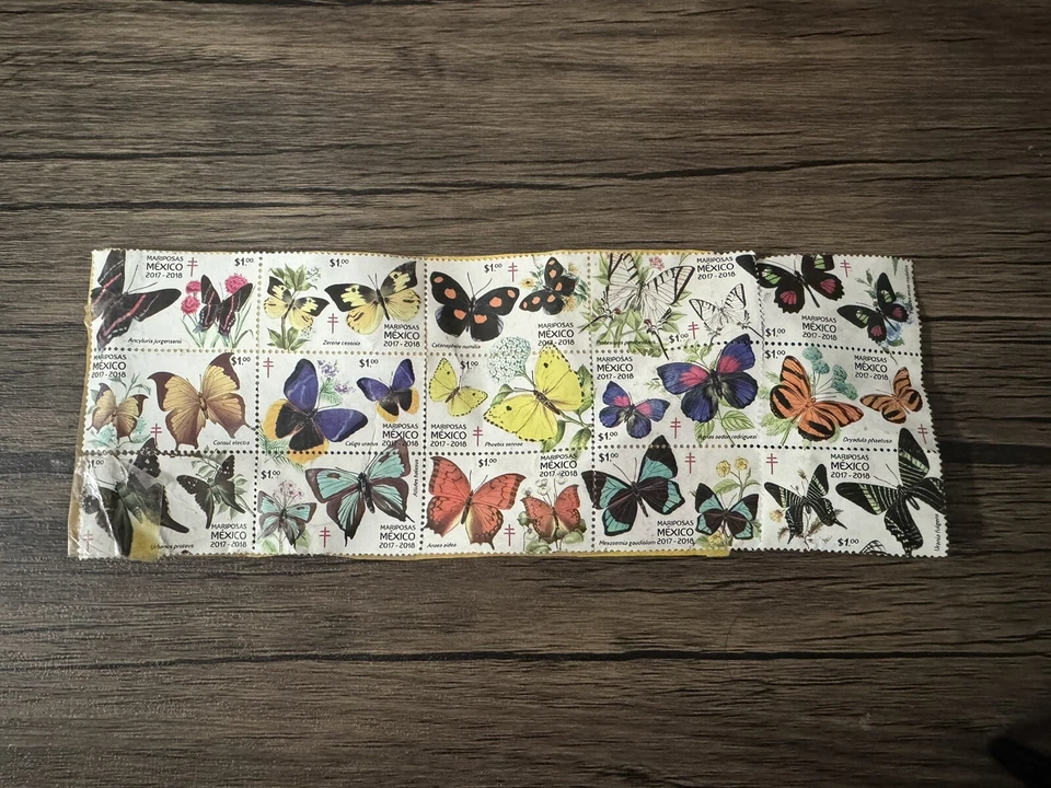 Correos De México 15 Used Stamps Mexicans Butterflies 2017-2018 - Image 1 of 1