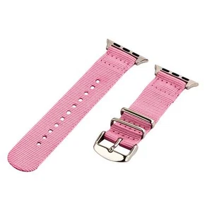 Pink - 2 Piece Classic SS Nylon Watch Band for 38mm Apple Watch - Picture 1 of 1