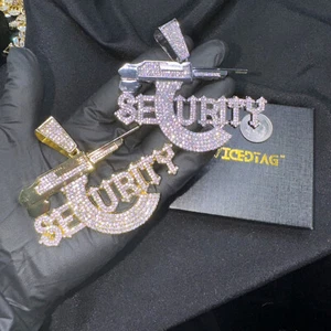 HIP HOP ICED MEN FRIDAY SECURITY PENDANT & 18" CUBAN CHOKER CHAIN NECKLACE BLING - Picture 1 of 9