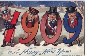 New Year 1909 American & British Boys~Uncle Sam USA+Postcard Patriotic Flag -N1 - Picture 1 of 4