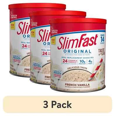 Nuevo (paquete de 3) SlimFast Original Comida Repuesto Batido Polvo, Vainilla Francesa Foto 1 de 4