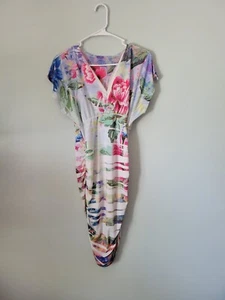 Body Central Blumen Kleid Damen Large Weiß V-Ausschnitt Rüschen Seiten Kurzarm - Bild 1 von 5