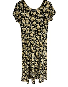 Vintage Dress Womens Medium 90s Black Jazz 90s Y2K Floral Long Midi Maxi 7/8 - Picture 1 of 6