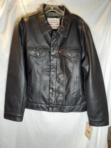 Levi's Black Faux Leather Trucker Jacket Men Medium - Picture 1 of 15