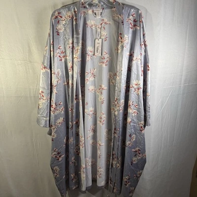 Roupão Ambrielle Feminino Cetim Floral Azul Rosa 3X Novo com etiquetas Cinto Ausente Lingerie - Imagem 1 de 3