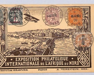 ALGERIA Postcard 1930 Africa Expo *BIPLANE* Illustrated VIEW-SIDE FRANKING YZ258 - Picture 1 of 12