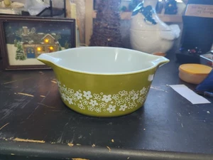 Vintage 2 1/2 Quart Pyrex 475-B grün Crazy Daisy Frühlingsblüte Auflaufform Schüssel - Bild 1 von 7