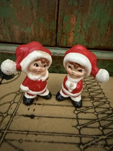 Vintage Lefton Keramik Weihnachtselfe Figur im Weihnachtsmann Anzug - Bild 1 von 11