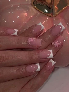 24x Short Square False Nails French Manicure Fake Tips Press On Full Cover Nails - Picture 1 of 6