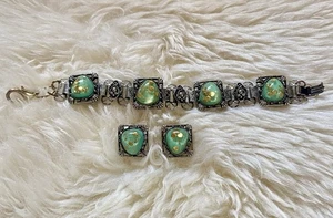 Pulsera Panel Cabujones Confeti Vidrio Oro Verde Renacimiento Victoriano Vintage - Imagen 1 de 7