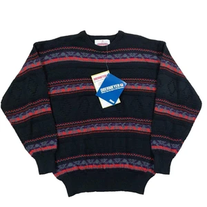 Vintage 90s Obermeyer 3D Knit Fair Isle Sweater Men's Large, Nordic, Wool Blend - Picture 1 of 7