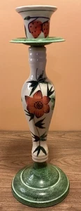 Kerzenständer Keramik/Metall handbemalt Blumen Erdbeeren  - Bild 1 von 5