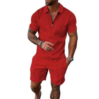 Mens Summer Outfit 2-Piece Set Short Sleeve Tee Shirts and Shorts Sweatsuit Kit - Image 1 of 4