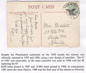 1907 RARO FRANCOBOLLO CROCE DI NATALE DI NORWICH SU AUGURI DI NATALE PPC - NORFOLK - Foto 1 di 2