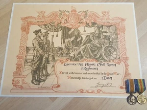 WWI King’s Certificate of Discharge | Silver War Badge | A4 Custom Replica - Picture 1 of 3