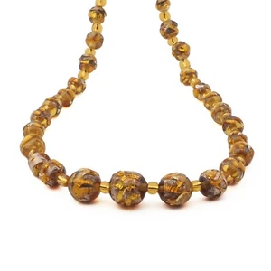 Vintage 19" Czech necklace lampwork foil topaz overlay glass beads - Picture 1 of 4