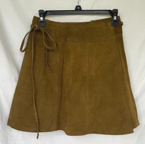 VTG 60s..GENUINE SUEDE LEATHER..BROWN..WRAP AROUND..MINI..SKIRT..S - Picture 1 of 4