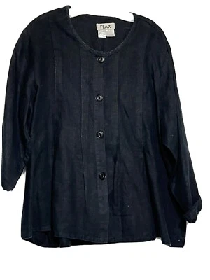 Льняная черная льняная женская куртка размер большой - Изображение 1 из 4