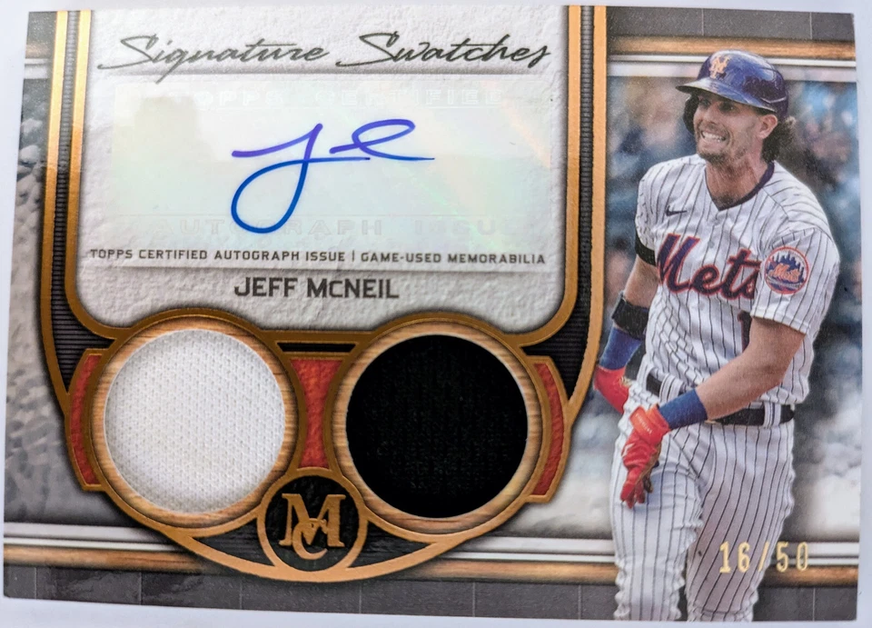 2023 Topps Museum Collection - Signature Swatches Jeff McNeil 16/50 (AU, MEM) - Image 1 of 2