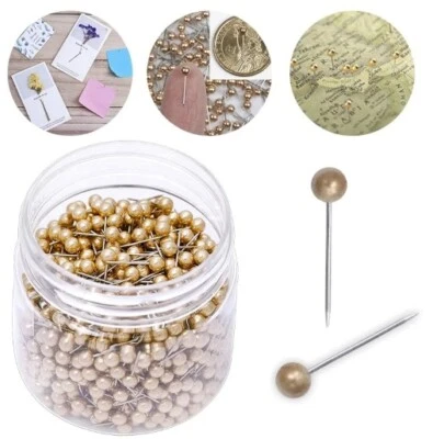 Push Pin 1000Pcs Round Head Steel Point Gold  Bulletin Board Map Thumb Tacks 4mm - Image 1 of 4