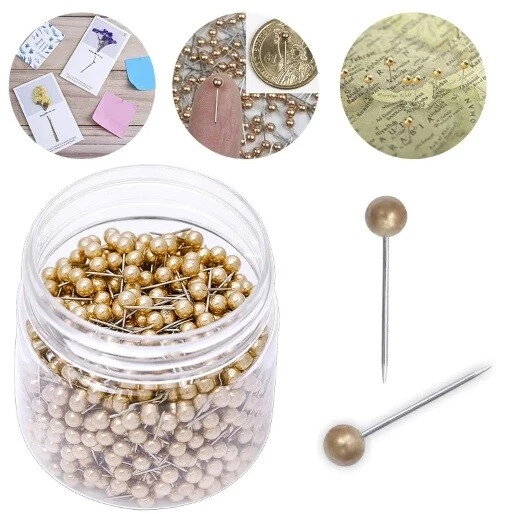 Push Pin 1000Pcs Round Head Steel Point Gold  Bulletin Board Map Thumb Tacks 4mm - Image 1 of 4