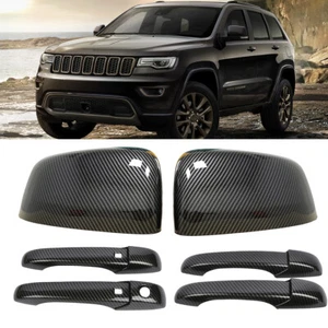 Carbon Fiber Mirror Cover Caps +Door Handle Covers For Jeep Grand Cherokee 11-20 - Picture 1 of 9