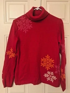 Eddie Bauer Collectibles Sweater Turtleneck Red & Pink Snowflake Size Medium - Picture 1 of 5