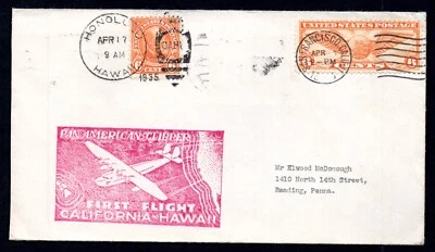 US HAWAII 1935 FIRST PAN AM CLIPPER FLIGHT SAN FRANCISCO TO HONOLULU - Image 1 of 2