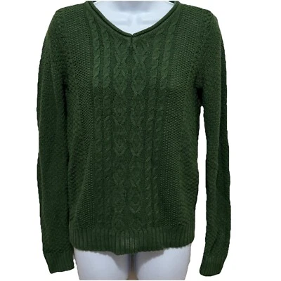 Laura Scott Cable Knit Sweater Women’s Size Medium Long Sleeve Green Preowned - Image 1 of 4