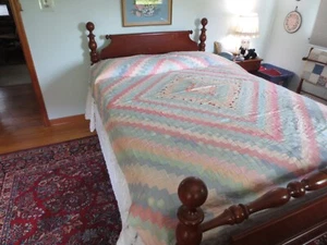 VTG. Handmade CONCENTRIC RECTANGLES Cotton PATCHWORK QUILT TOP - 70" x 84" - Picture 1 of 6