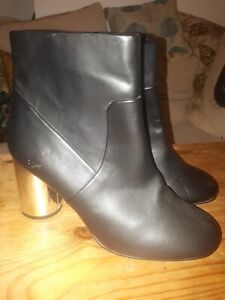 Size 7 Black Boots - New Look Women Side Zip - Silver Cylindrical Heel Christmas