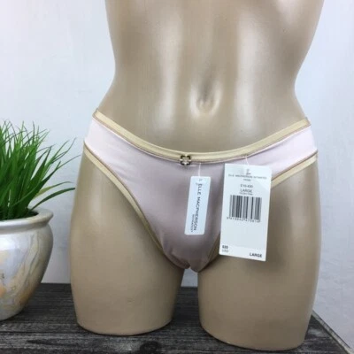 Elle Macpherson Pink & Tan Prism Satin Two Tone Thong Panty M NEW - Image 1 of 4